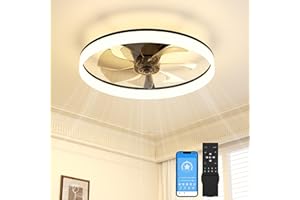 SUNKENET Ceiling Fans with Lights and Remote, 60cm LED Fan Ceiling Light, 3000K-6500K Dimmable Smart Ceiling Fan Light, 6 Wind Speeds & Reversible, Black Modern Fan Light Ceiling for Bedroom