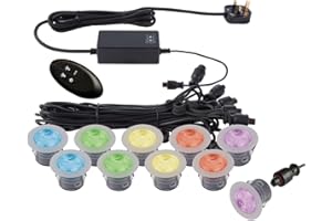 NATIONAL LIGHTING IKON PRO Pack of 10 Multi Colour (RGB) LED 45mm Round Stainless Steel Outdoor Garden Decking Pathway Kitchen Plinth Lights Kit - IP67