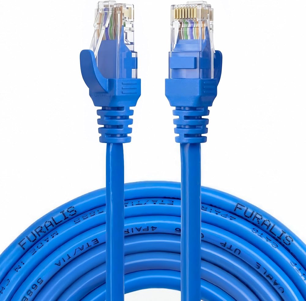 Furalis Cat6 Ethernet Kablosu (15 METRE) - 1000 Mbps’e Kadar Veri aktarımı - Fabrikasyon RJ45 Konnektörlü - Mavi
