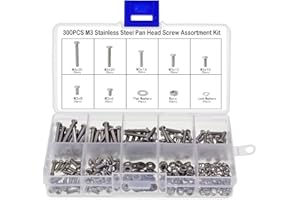 WIMAS Aussel Pan Head Screw Bolts Nuts Stainless Steel M3 Screw Nuts Assortment with Lock Flat Washers 300PCS (Pan Head Screws-300PCS)