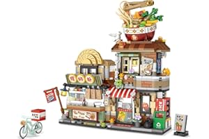 QLT QIAOLETONG QLT Street View Noodle Shop Mini Building Blocks, MOC Creative Building Toys Model Set for Girls 7-9 Years Old, 870 PCS Simulation Architecture Construction Toy, Gift Idea for Kids Adults