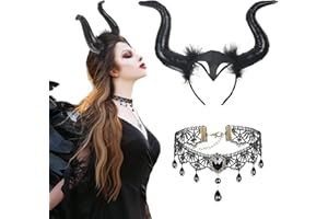 LAMEK Fascia corno di demone corna diavolo nero serra testa corno di diavolo nero con chocker pizzo per malefico accessorio gotico decorazione Halloween Cosplay donna ragazza carnevale