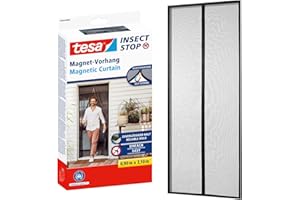 tesa Magnetic Self-Closing Curtain - Insect Screen Curtain with Magnets for Balcony and Patio Doors - For Easy Installation Without Drilling - 2.1 m x 0.9 m