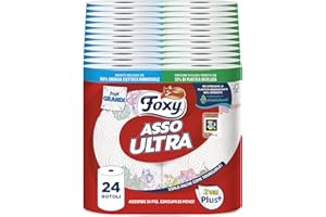 Foxy Asso Ultra |Asciugatutto 24 rotoli| Veli Plus+ Assorbenti e Resistenti | Decorato|100% Energia elettrica rinnovabile| Confezione riciclabile prodotta con plastica riciclata