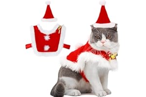 Outgeek Robe Noel Chat, Santa Ajustable pour Animaux de Compagnie Cape Cat Vêtements de Père Noël avec des Tenues de Noël pour Cloches pour Chiens et Cadeaux Doux pour Chat