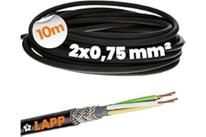 Lapp 1030530 LiYCY - Cable de Control Blindado Apantallado (10 m, 2 x 0,75 mm², resistente a los rayos UV, 2 conductores, cable de datos para exteriores, cable de soldadura, cable de conexión, LED)