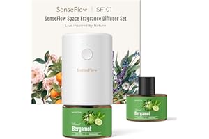 ‎SENSEFLOW SenseFlow Aroma Diffuser für Ätherische Öle SF101, Wasserloser Ultraschall Duftstecker Raumduft, 100% pflanzlich Lufterfrischer, 120-Tage Aroma für Zuhause, Hotel - bis zu 100 m² - Bergamotte
