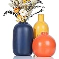 GAOSHENG Ceramic Vase Set of 3, Minimalism Style Vases for Rustic Home Decor, Yellow Orange Blue Vase，Modern Farmhouse Decor,Living Room Decor,Shelf Decor,Table,Bookshelf,Mantel and Entryway Decor (A)