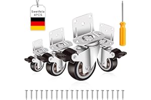 Swetfela 50mm Ruedas Para Muebles 12 Tornillos y Destornillador Incluidos,Ruedas para Muebles Pesados Placa de Montaje en L,Ruedas con 4 Frenos Capacidad de Carga 35 Kg Rueda RotacióN 360°Sin Ruido