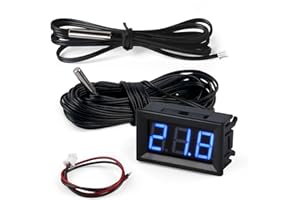 FBBULES Thermomètre Numérique 12V Mini Température Tester avec Sonde étanche Digital Temperature Meter Gauge pour Réfrigérateur Aquarium Congélateurs, mit Fil 1m+5m, Bleu