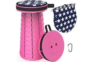 LOCYOP Sgabello Pieghevole Portatile Con Cuscino, Sgabello Da Campeggio Sgabello Telescopico Regolabile Con Borsa Da Trasporto Per Escursionismo Carico Massimo 200 Kg (rosso rosa)