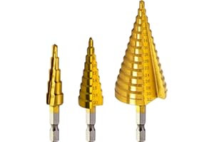 JSMTKJ 3 Pezzi Trapano Gradino Spirale HSS, Fresa Conica in Titanio Cobalto da Fresa Conica per Eseguire Foro Perforazione in Legno Acciaio Metallo Plastica Ottone 4-12mm/4-20mm/4-32mm