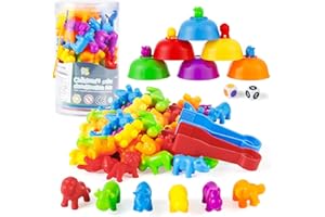 StarryTiger Giochi Montessori 3 4 5 Anni, 46 Pezzi Conteggio degli Il Animali Ordinamento dei Colori Giocattoli, con Ciotola e Pinzette e Dadi, Miglior Giocattoli Educativi Regalo per Bambini