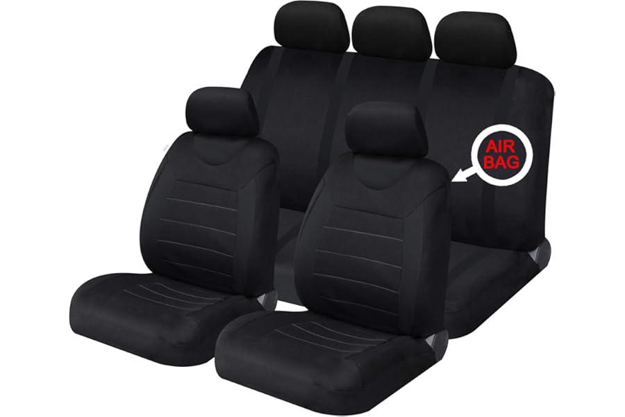 Sakura Car Seat and Headrest Covers Carnaby Black SS5397 - Full Set Universal Size Elasticated Hems Side Airbag Compatible Washable Easy Fit
