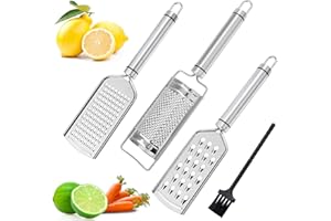 JESUSTREE Rallador de Limón, 3Pcs Ralladores de Queso de Mano, Zester de Cocina con Cuchilla de Acero Inoxidable Fino&Grueso con 1 Cepillo, para Queso, Ajo, Chocolates, Verduras