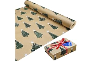 ADQUATOR 16m Roll of Kraft Green Tree Wrapping Paper Roll,Colorful Gift 100% Recyclable ECO For Present Party Christmas DIY Birthday Decorations