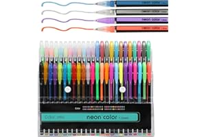 RMIVEGLIA Set de 48 boligrafos gel – 12 metálicos, 12 bolígrafos purpurina, 12 neón y 12 acuarela – ideales para dibujar, escribir y colorear – boligrafos de colores – bolis de colores creativos