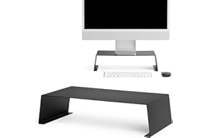 ETTERR Supporto Monitor. Base desktop, sollevatore in metallo, piattaforma di altezza per computer, schermo, portatile, tavolo, ergonomia in ufficio, design moderno e elegante. (Nero)