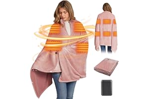 MOTEOZA Coperta Scialle Termica Elettrica Portatile 180 x 90 cm, USB Flanella Coperte Riscaldata con Batterie, 3 Livelli di Riscaldamento e 6 Zone di Riscaldamento, Unisex Poncho Invernale in Casa Caldo