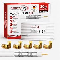RedStar24 Câble SAT Premium 4m - Coaxial Classe A+ Connecteur F Coudé 90° - 135 DB Blindage - 4K 8K DVB-S2 - Blanc