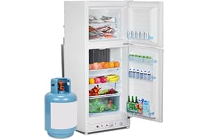 SMETA Frigo à Gaz 220V 175L avec Congélateur 46L, Réfrigérateur Camping Car Silencieux, Frigo à Gaz pour Caravane, Garage, Gîte, Maison, Mobile-home, Chambre, Blanc