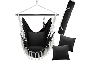 tectake® Fauteuil Suspendu Hamac Intérieur & extérieur, Fauteuil Relax, Fauteuil de Lecture 1 Place Balancelle, 2 Coussin Chaise Inclus Decoration Salon cocooning Jardin