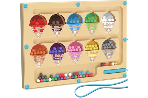 Jouet Labyrinthe Magnétique Enfant,Jeux Montessori 3 Ans en Bois Apprendre Les Couleurs Jeu de Comptage,Crème Glacée Jeux Aimants Magnetique pour Tout-Petits Garçons Filles,Cadeau pour 3 4 5 6 Ans