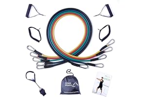 Ryher Resistance Bands avec poignée [Lot de 5] - Bandes de résistance et de Fitness pour Exercices Musculaires, renforcement Musculaire, Home Workout - Différentes épaisseurs Disponibles