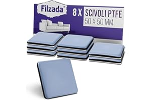 Filzada® 4x Piedini per mobili autoadesivo in Teflon - 50 x 50 mm (quadrato) - Scivoli per mobili professionali/scivoli per tappeti in PTFE (Teflon)