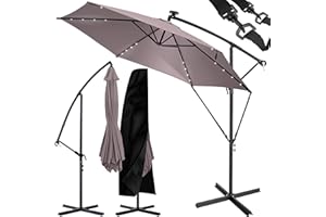KESSER® Parasol en aluminium avec LED dispositif à manivelle, Protection UV, Aluminium, Tissu hydrofuge | Ombrelle | Protection solaire | Parasol de jardin | Parasol de marché |, 300cm, Taupe
