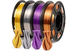 IEMAI Filamento PLA 1.75mm, Seta PLA Filamento per Stampanti 3D Oro Argento Rame Viola 4 x 250g Set