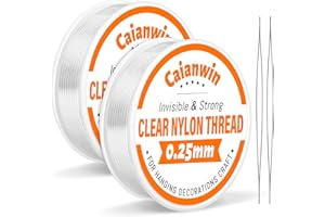 Caianwin 200m Nylonschnur 0.25mm Klarer Nylonfaden Unsichtbare Faden Reißfest Unsichtbare Faden Durchsichtige Schnur mit Perlennadel für Hängende Dekorationen, Armbänder, Schmuckherstellung