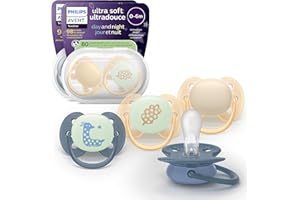 Philips Avent Ultra Soft Day & Night Soothers - Orthodontic Design for Kids 6-18 Months, Glow in the Dark, Symmetrical Silicone Teat, BPA-Free, with Steriliser Case, 4 Pack, SCF094/10