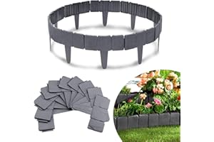 VA-Cerulean Rasenkante Kunstoff, Flexibler Steinoptik Beeteinfassung 10 M, PP Beetumrandungen mähkante, Palisade für Blumen Gartenzaun decorativ, L 25 x H 23 cm, 40 Stücke, Anthrazit