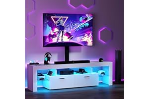 Lamtor TV-Stand with Mount and Led Light - Modern TV Stand for 65 70 inch Televisions, Entertainment Center with Power Outlet & Drawers, TV Console Media Cabinet for Living Room, White