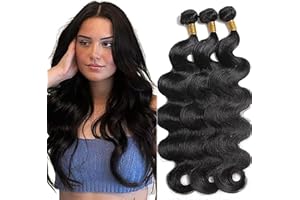 Jucames Extension Capelli Veri Umani Body Wave Human Hair Bundles Tessitura 100% Unprocessed Virgin Remy Brasiliano Double Weft Extensions Colore Nero Naturale for Woman 28 28 28 Inch
