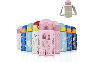 Autsel 400ml Borraccia Bambini con cannuccia, Bottiglia Termica per Bambini in Acciaio Inox a doppia parete, Bottiglia Acqua senza BPA