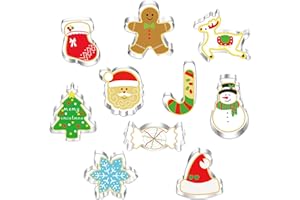 iKesoce 10 Pz Formine per Biscotti Natale, Stampi per Biscotti Natalizie in Acciaio Inox Tagliabiscotti Natale con Babbo Natale, Pan di Zenzero, Fiocco di Neve, Bastoncini di Caramelle