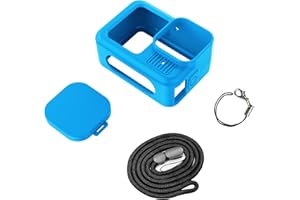 CERFFOOL Housse de Protection en Silicone pour GoPro Hero 13 Black avec Bouchons d'objectif, Corde de 40 cm de Long et Cordon pour kit d'accessoires de caméra d'action (Bleu