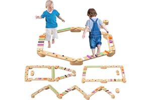 AIYAPLAY Juego de Viga de Equilibrio de Madera para Niños de +3 Años Barra de Equilibrio Infantil para Entrenamiento de Equilibrio en Interiores y Exteriores Multicolor