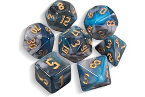QMAY DND Dice Polyhedral Dice Set - 7 Pieces for Dungeon and Dragons MTG RPG D&D D20, D12, D10, D%, D8, D6, D4 (Cyan mit Weiß mit Schwarz)