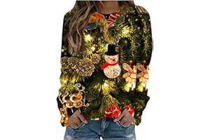 AMHOMELY Christmas Sweatshirts for Women - Women's And Men's Tops Winter Christmas Printing Casual Sweatshirts Pullover Tops for Work Officce Sale Clearance UK Size S-5XL