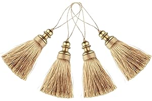 BEL AVENIR 4 Pack Handmade Hanging Rope Polyester Tassel Colorful Tassels for Key Chain Straps DIY Decorative Accessories (Gold)