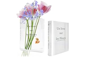 Fewlew Book Vase Acrylic, Clear Book Vase for Flowers, Transparent Book Flower Vase for Living Room, Bedroom Kitchen, Office