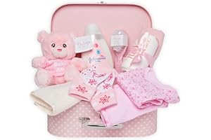 Baby Box Shop Baby Geschenk Mädchen – 12-teiliges Neugeborenen Geschenkset zur Geburt, Geschenkkorb für Baby Girl in Rosa, Baby Geschenk Geburt für Mädchen