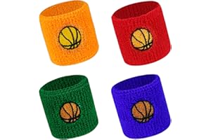 BASTOUR Antisudore Fasce da Polso, Polsino Sportivo, Assorbente Fasce da Polso Cotone Elastico, 4 Pezzi Braccialetto Colorato Polsino di Sport per Colorato Polsino di Sport per Basket, Baseball, Calcio