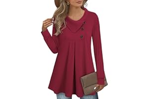 Vafoly Damen Langarm Knopf Revers Pullover Tunika Top Kausalen Swing Sweatshirt