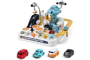 Auniq Pista Macchinine Giochi Bambini, Set di Giocattoli per Pista da Corsa con 4 auto Giocattolo Avventura Automobile per Bambini Giocattolo Educativo Montessori Regalo per bambini dai 3 agli 8 anni