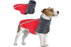 SlowTon Abrigo para Perro Invierno, Cálido Forro Polar para Exteriores con Bufanda De Cuello Alto, Rayas Reflectantes, Chaleco Resistente Al Viento, Juegos Suaves para Mascotas