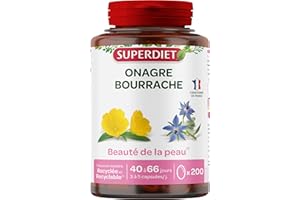 SUPERDIET –HUILE D'ONAGRE BOURRACHE – Beauté de la peau – Phytothérapie – Conditionné en France – 200 capsules